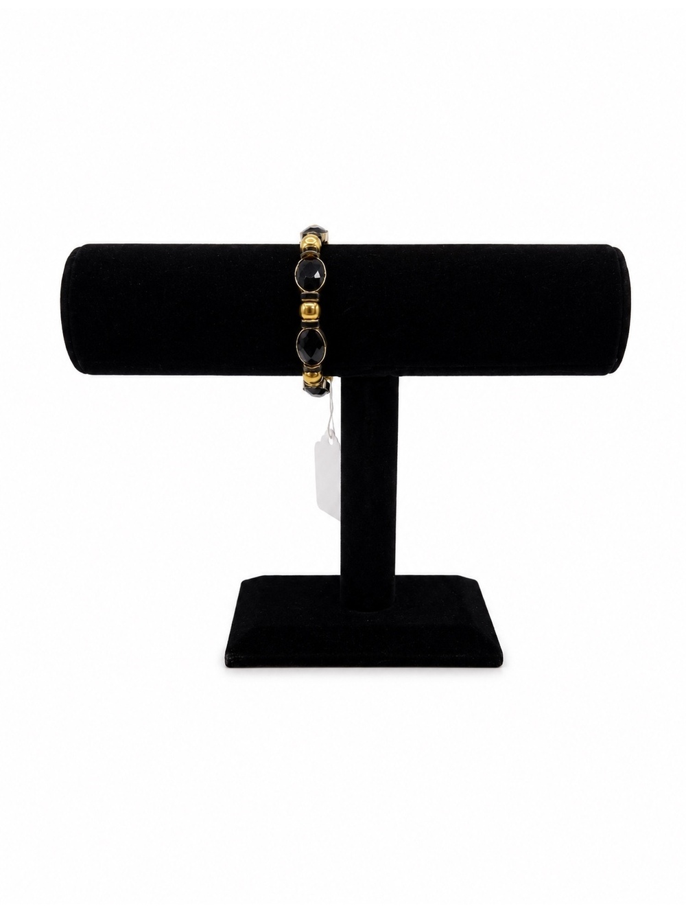Jewelry By GG Gold and Black Onyx with Black Rhinestones 4" Beaded Bracelet